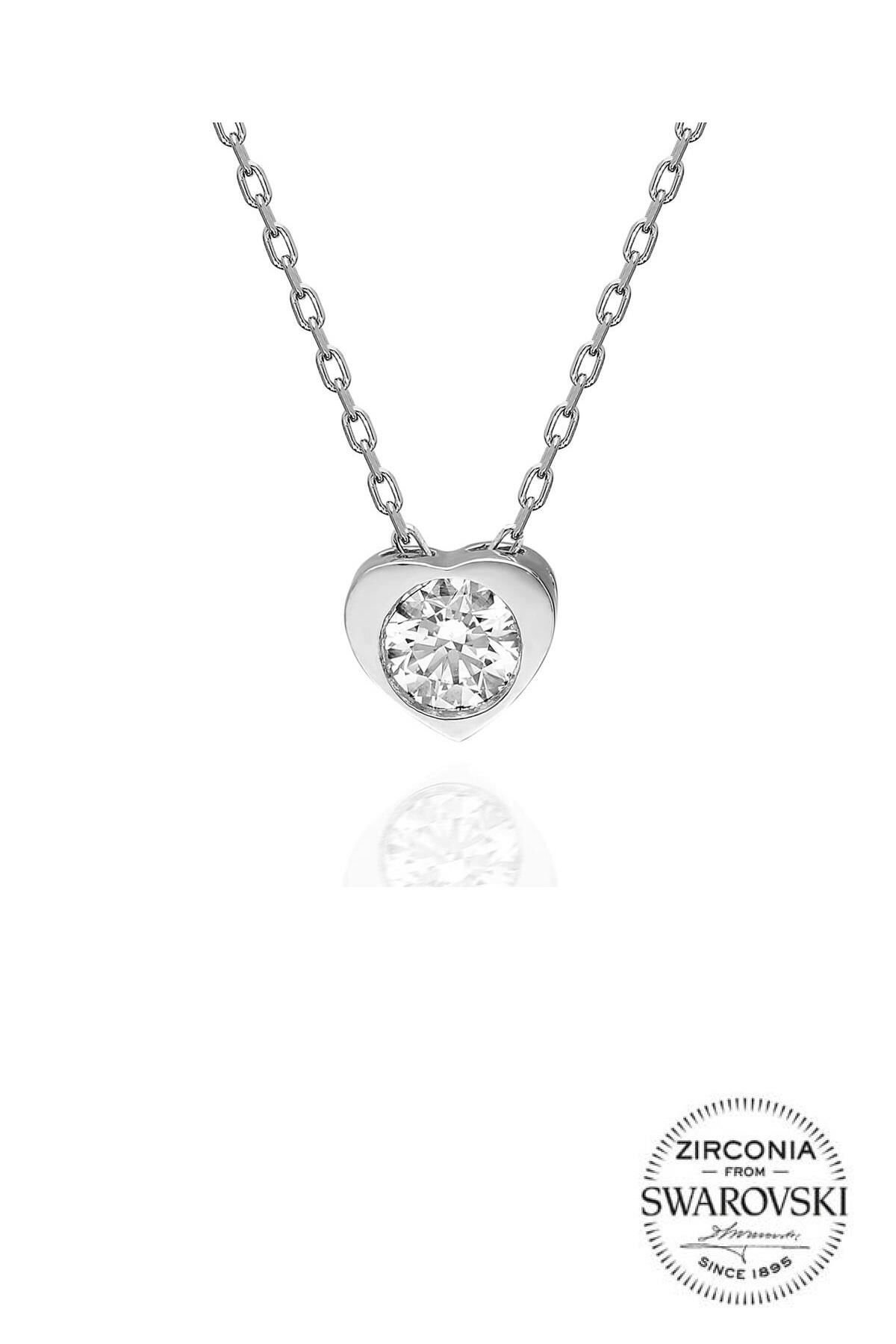 Gümüş Swarovski taşlı pırlanta modeli kalp kolye SGTL20526