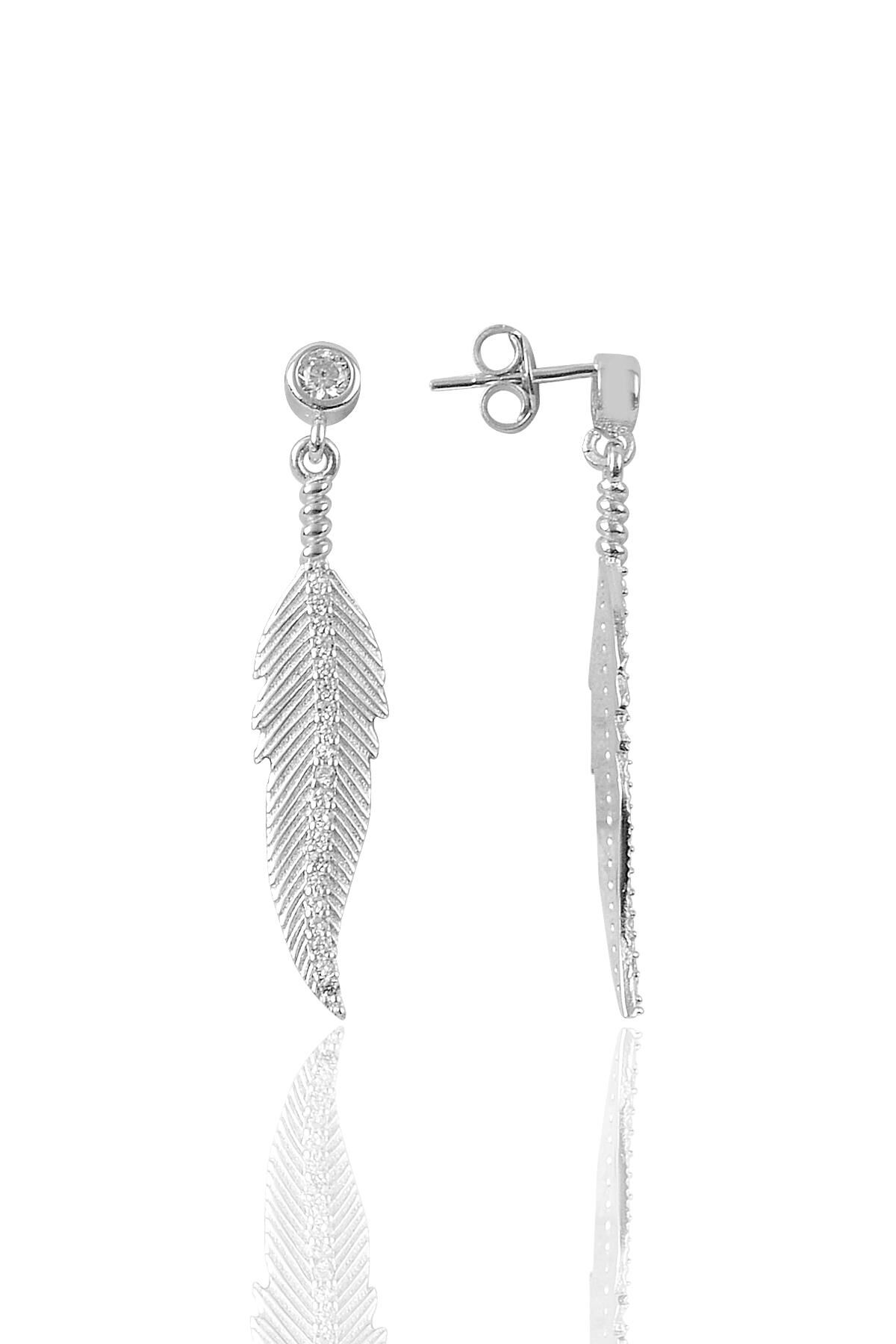 Gümüş zirkon taşlı tüy modeli küpe SGTL9479