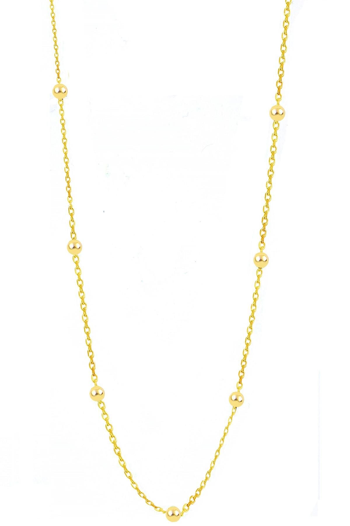 Gümüş altın yaldızlı 60 cm top top zincir SGTL11133GOLD