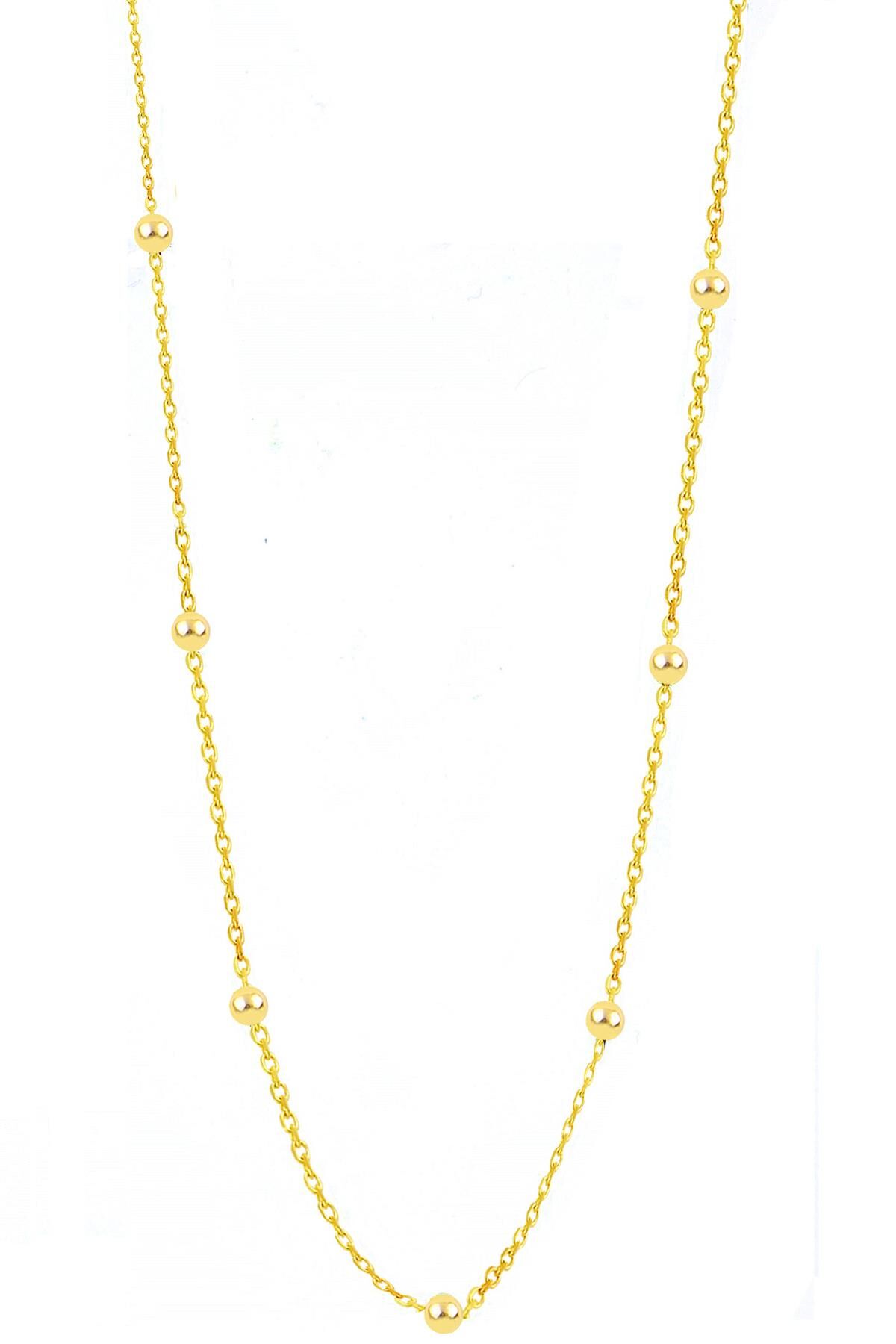 Gümüş altın yaldızlı 60 cm top top zincir SGTL11133GOLD