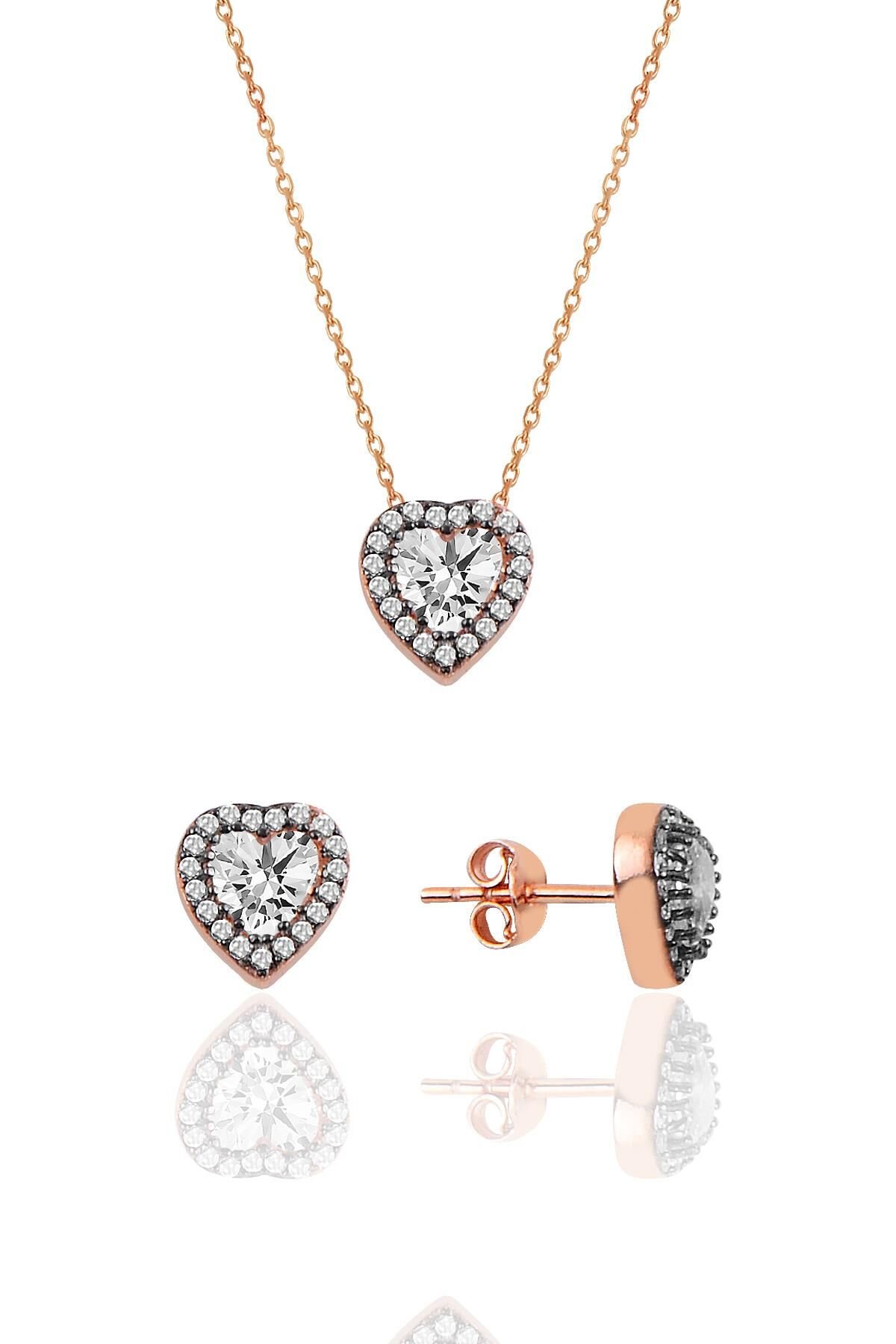 Gümüş Elmas montürlü kalp modeli ikili set SGTL10139ROSE