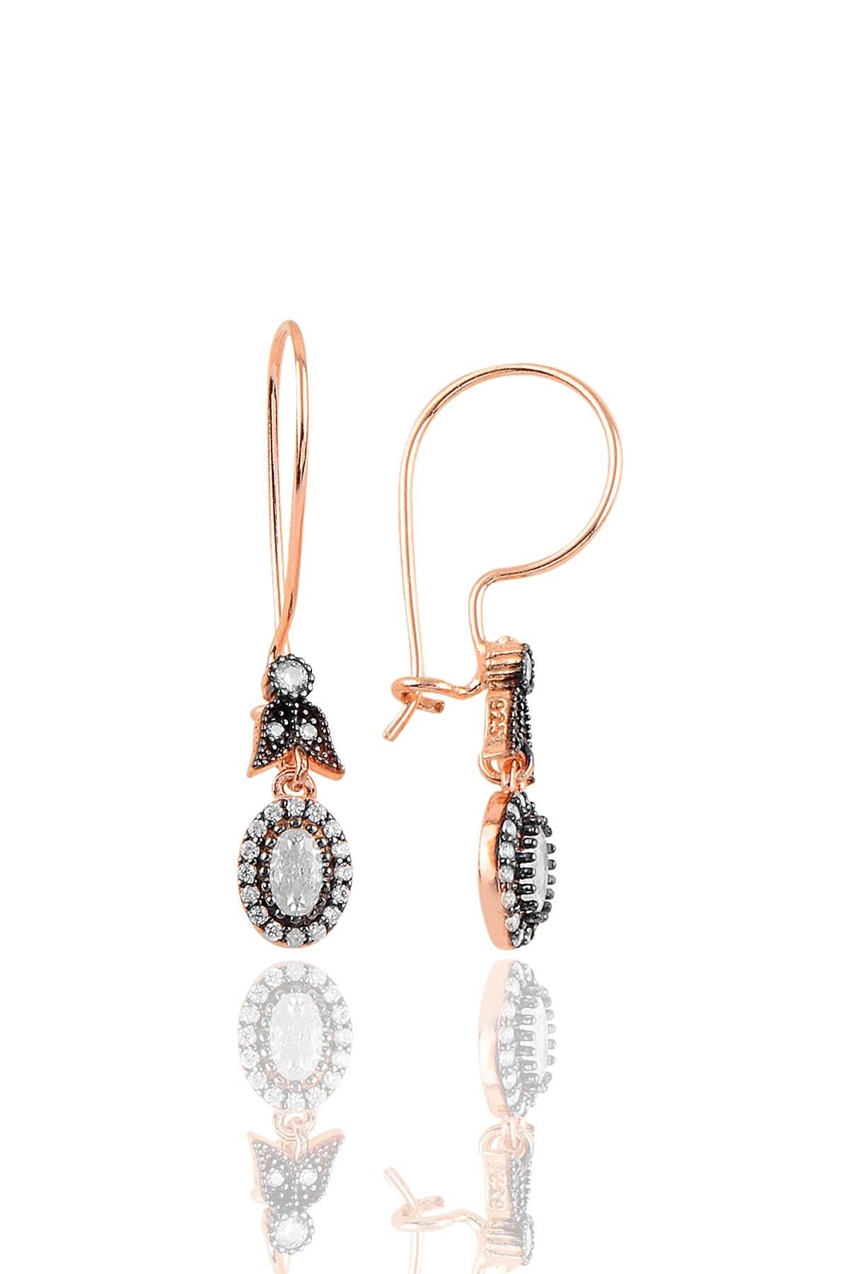 Gümüş rose elmas montürlü oval küpe… SGTL11471ROSE