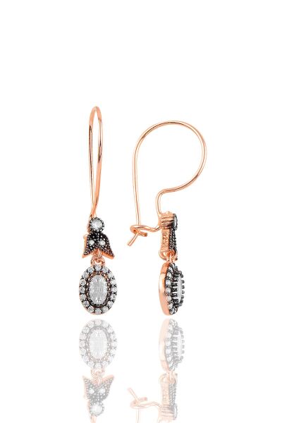 Gümüş rose elmas montürlü oval küpe… SGTL11471ROSE