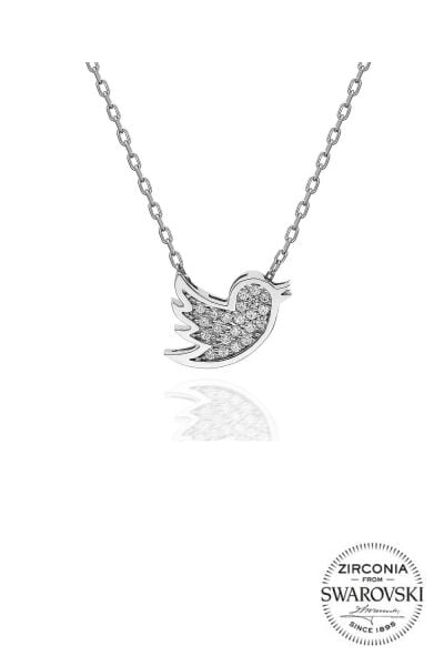 Gümüş Swarovski taşlı pırlanta modeli kuş kolye SGTL20527