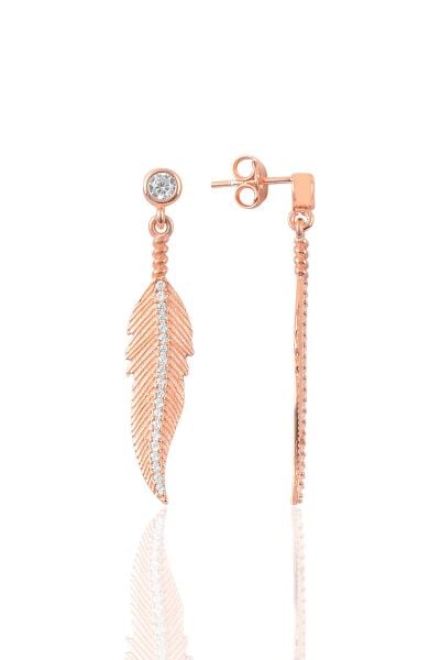 Gümüş zirkon taşlı tüy modeli küpe SGTL9480