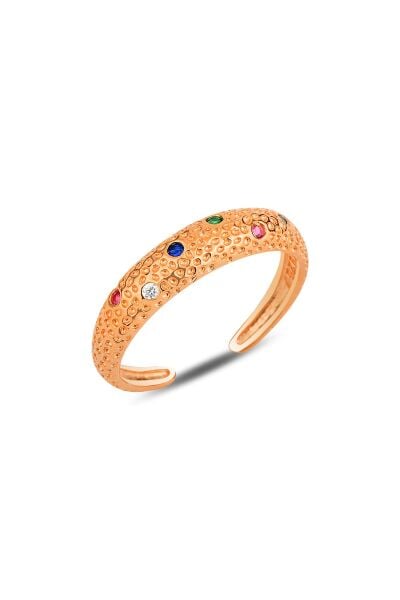 Gümüş rose renkli taşlı modern tasarımlı ayarlamalı yüzük SGTL12168ROSE