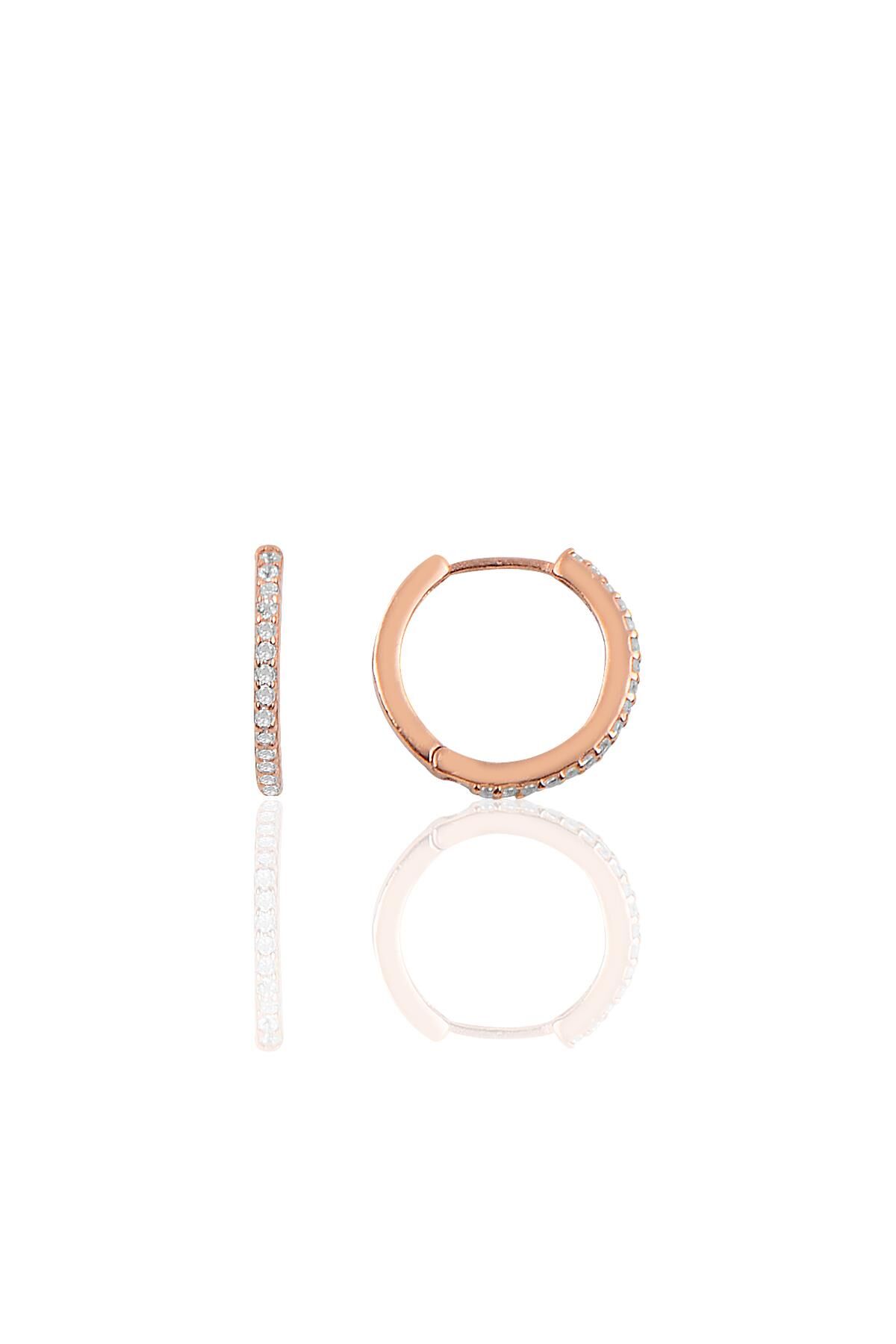 Gümüş 14 mm rose zirkon taşlı tamtur halka küpe SGTL10140ROSE