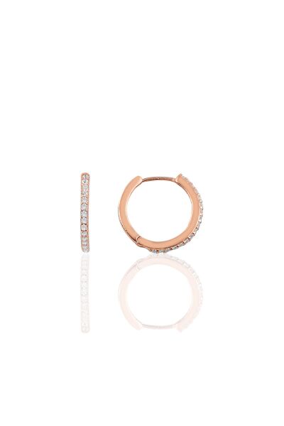 Gümüş 14 mm rose zirkon taşlı tamtur halka küpe SGTL10140ROSE