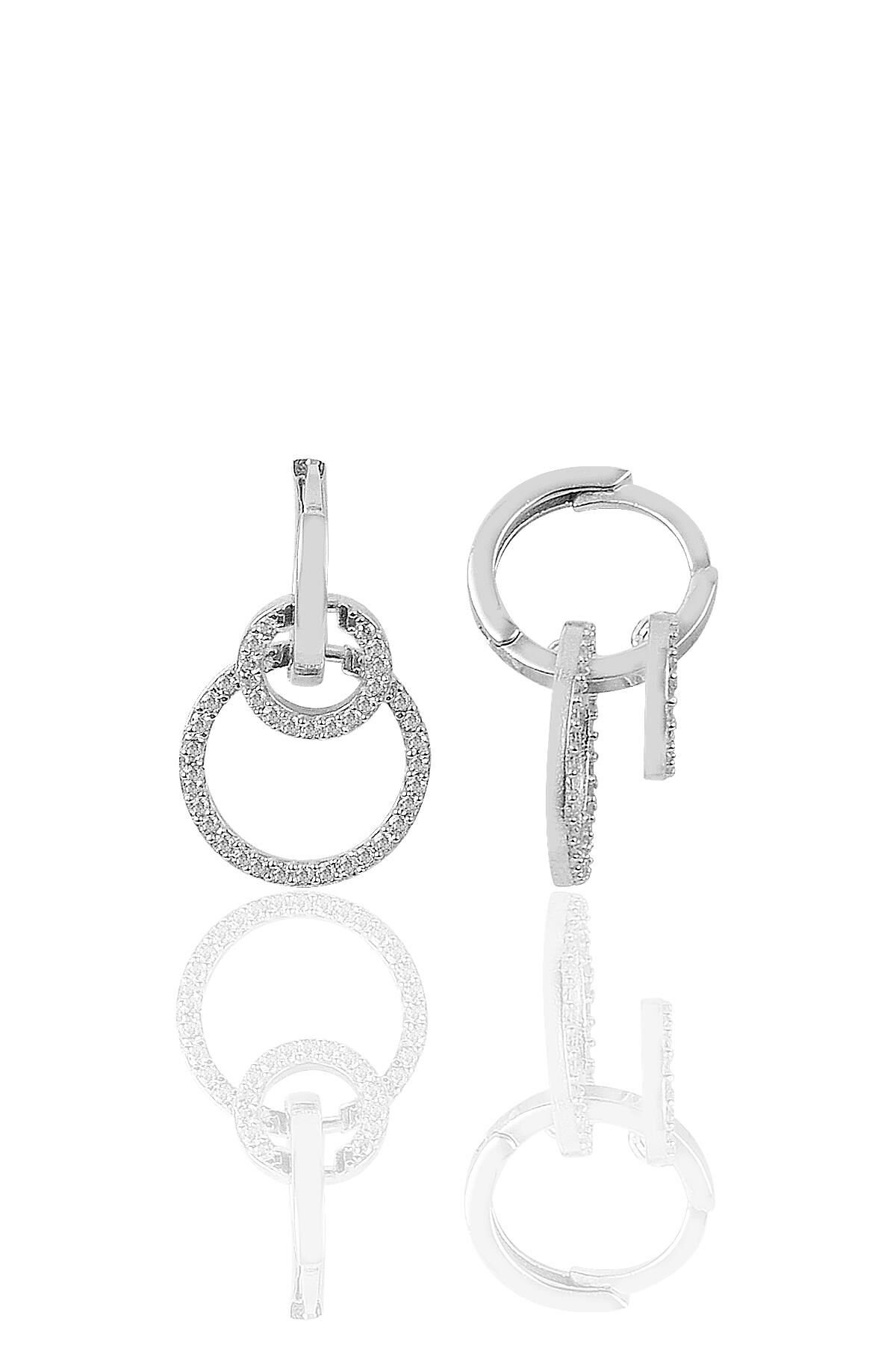 Gümüş İkili Halka Model Rodaj Kaplama Gümüş Küpe SGTL9482