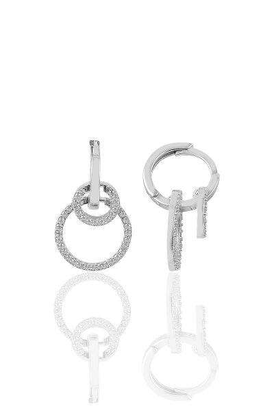 Gümüş İkili Halka Model Rodaj Kaplama Gümüş Küpe SGTL9482