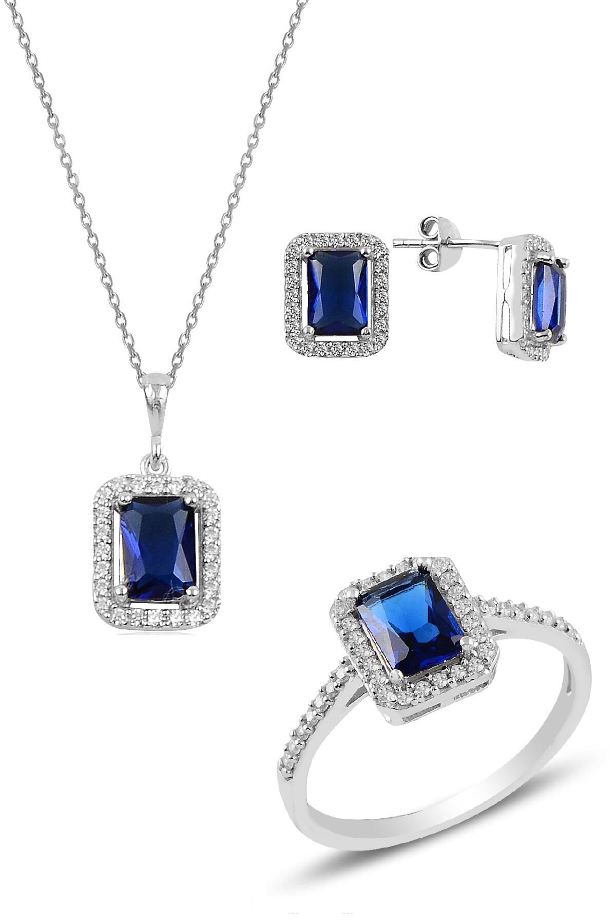 Gümüş rodyumlu safir  baget taşlı üçlü set SGTL10733SFR