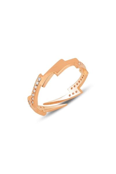 Gümüş rose zirkon taşlı şimşek modeli ayarlamalı yüzük SGTL12164ROSE