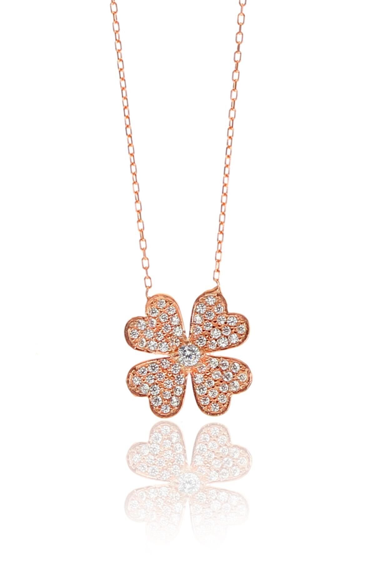 Gümüş rose zirkon taşlı yonca kolye SGTL9317