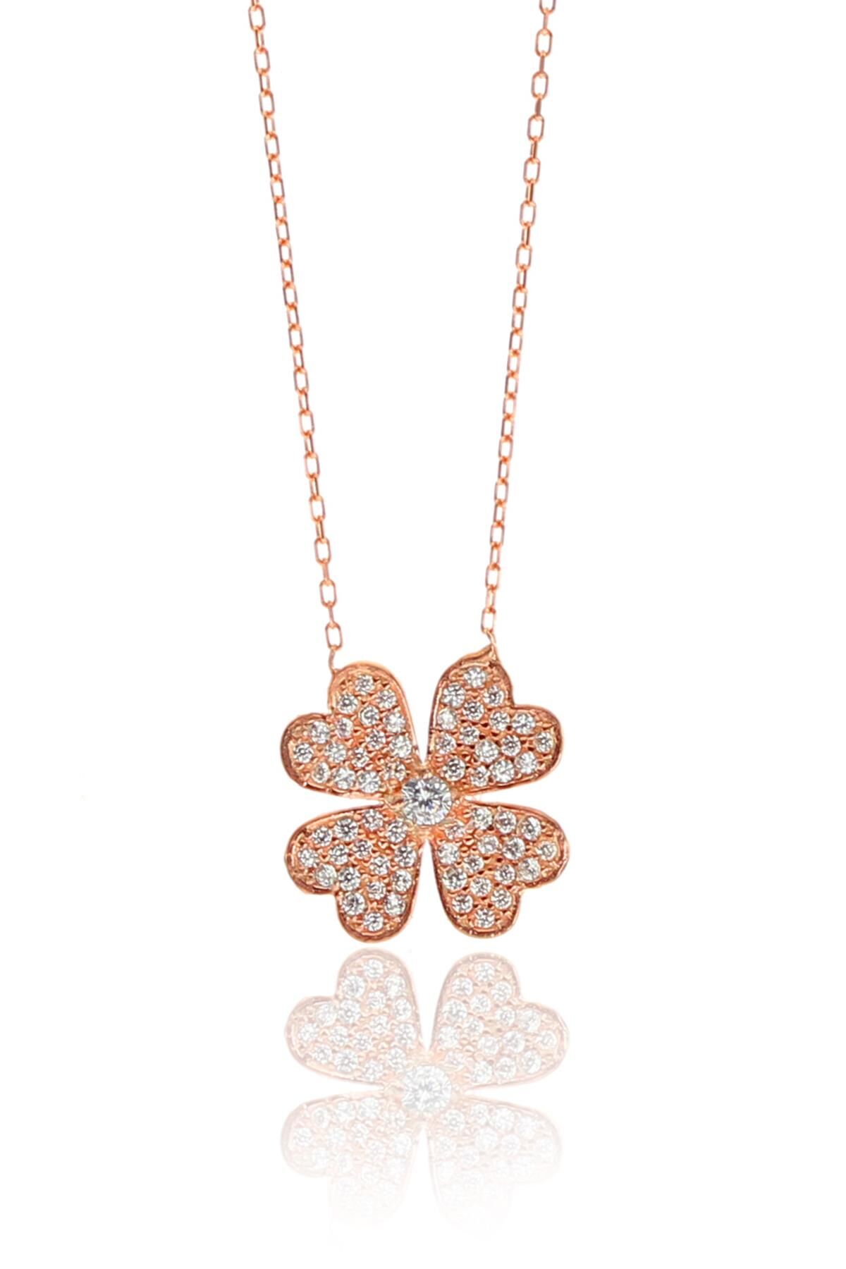 Gümüş rose zirkon taşlı yonca kolye SGTL9317