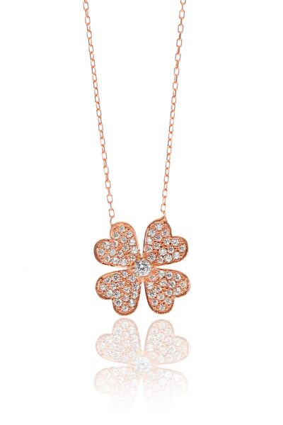 Gümüş rose zirkon taşlı yonca kolye SGTL9317