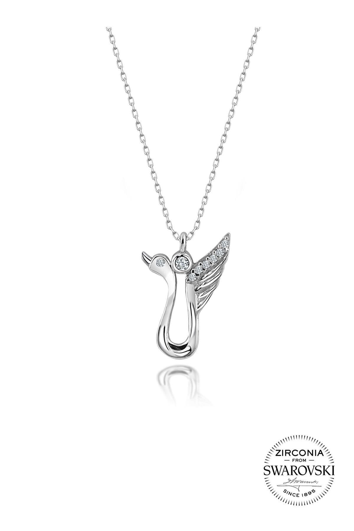Gümüş Swarovski taşlı pırlanta modeli kuğu kolye SGTL20529