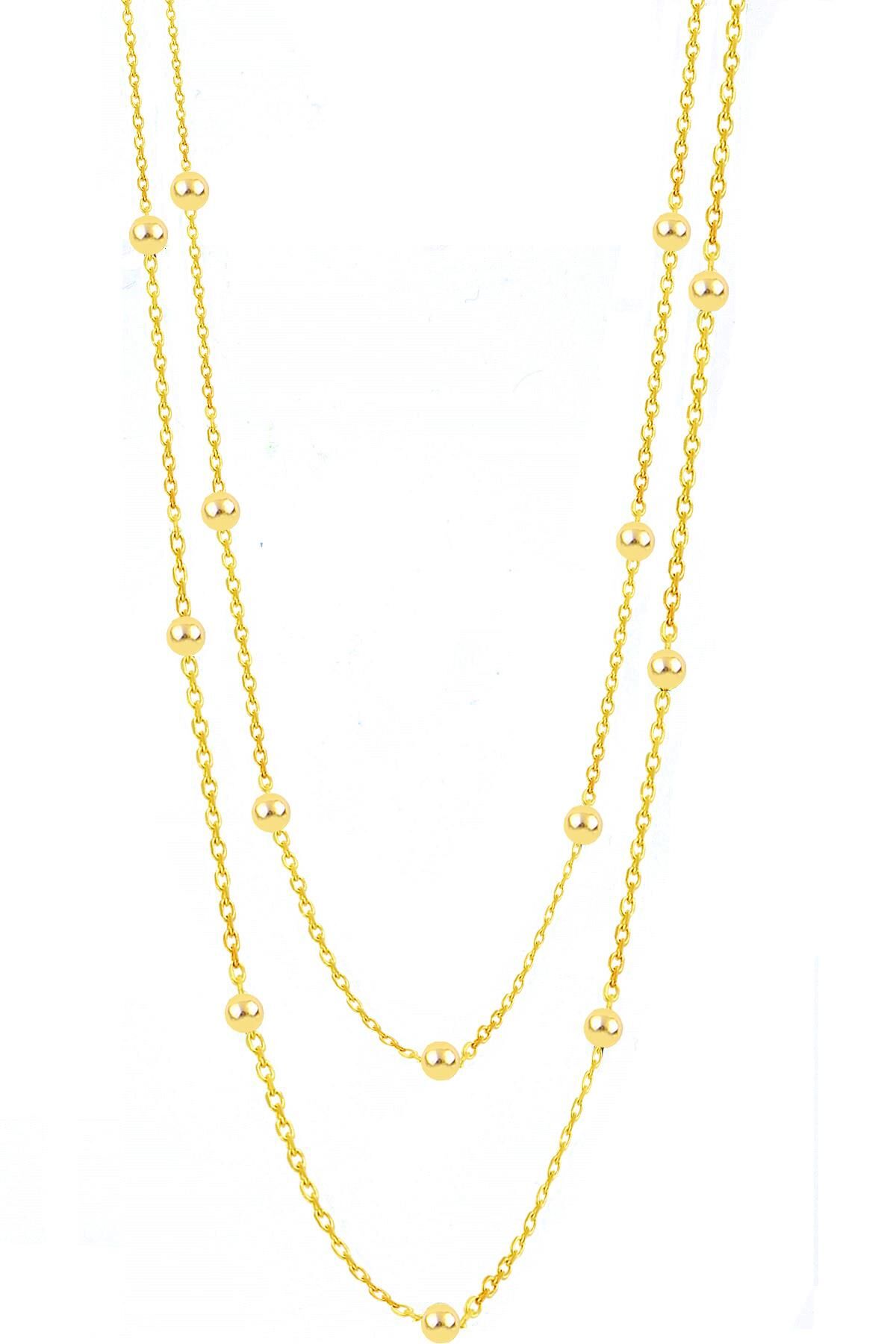 Gümüş altın yaldızlı 100 cm top top zincir SGTL11132GOLD