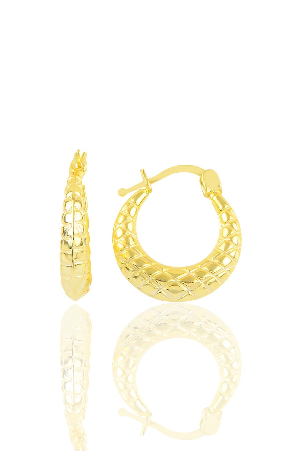 Gümüş altın yaldızlı baklava desenli gümüş şarnel küpe SGTL10708GOLD