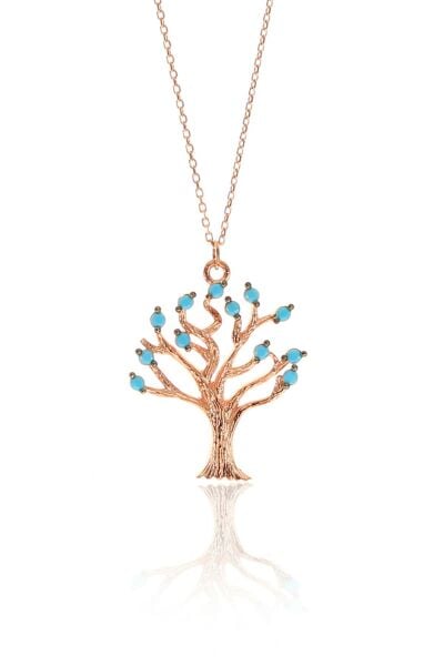 Gümüş rose turkuaz taşlı hayat ağacı kolye SGTL9318
