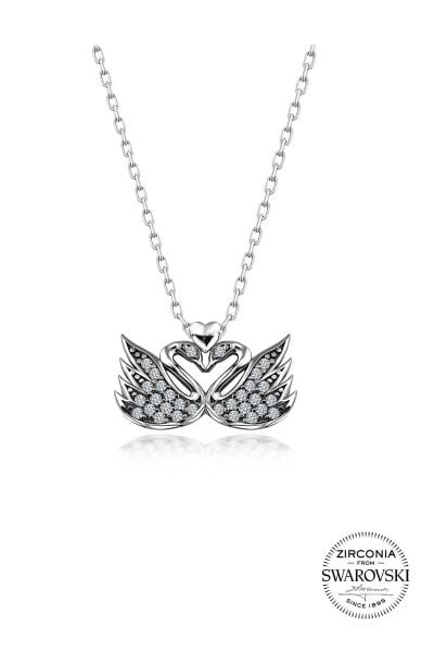 Gümüş Swarovski taşlı pırlanta modeli ikiz kuğu kolye SGTL20531