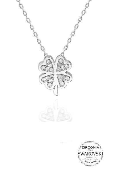 Gümüş Swarovski taşlı pırlanta modeli yonca kolye SGTL20532
