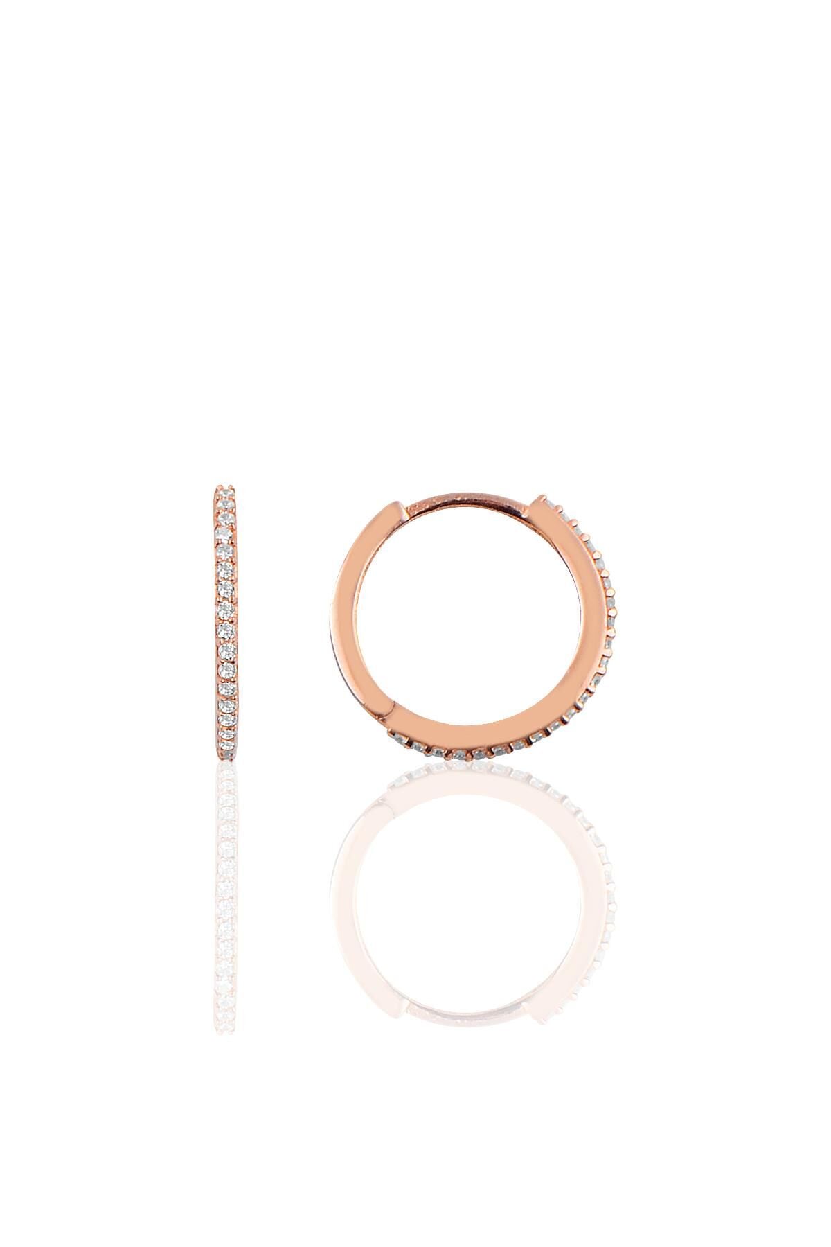 Gümüş 17 mm rose zirkon taşlı tamtur halka küpe SGTL10141ROSE