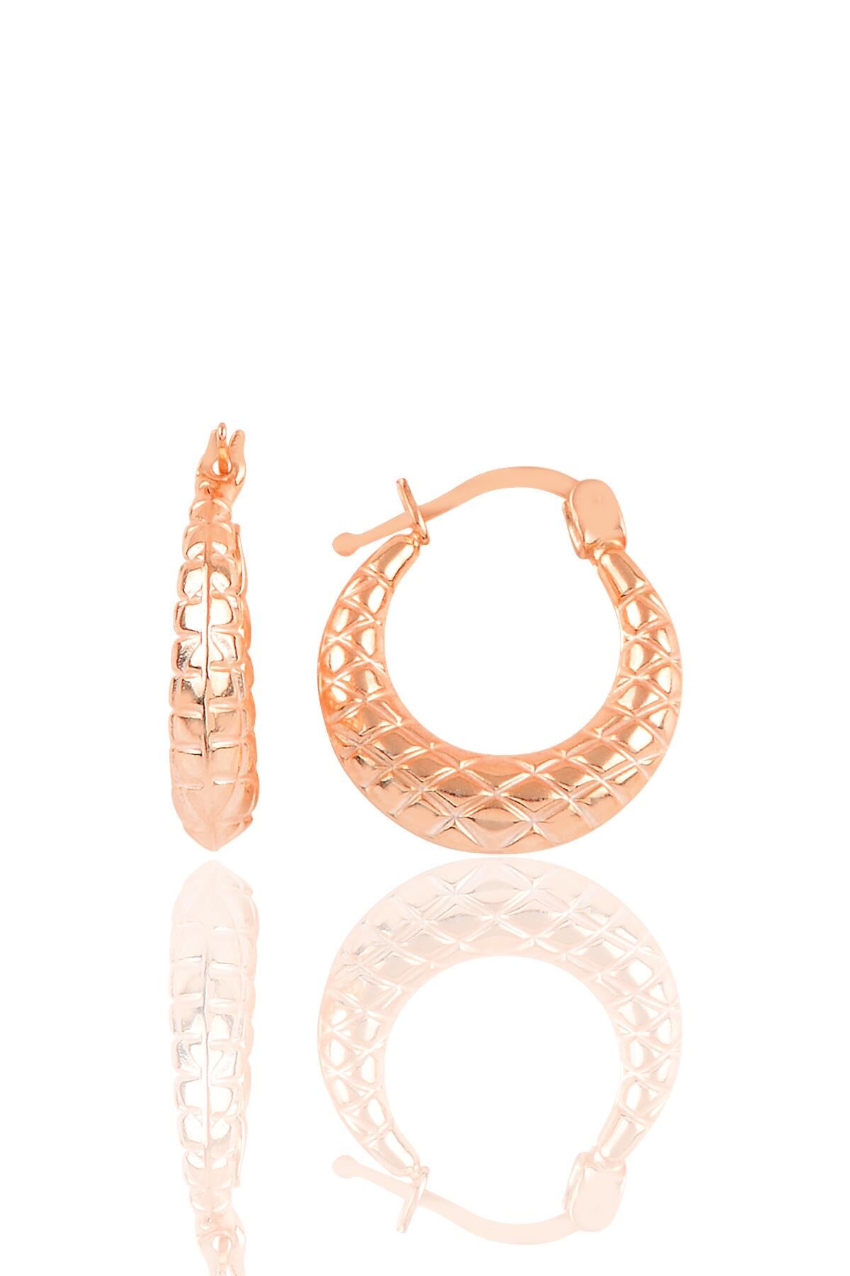 Gümüş rose  baklava desenli gümüş şarnel küpe SGTL10708ROSE