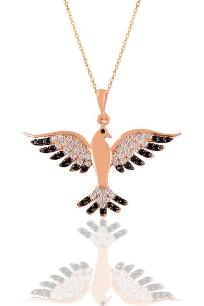 Gümüş rose oniks  taşlı simurg anka kuşu kolye  SGTL11130ROSE
