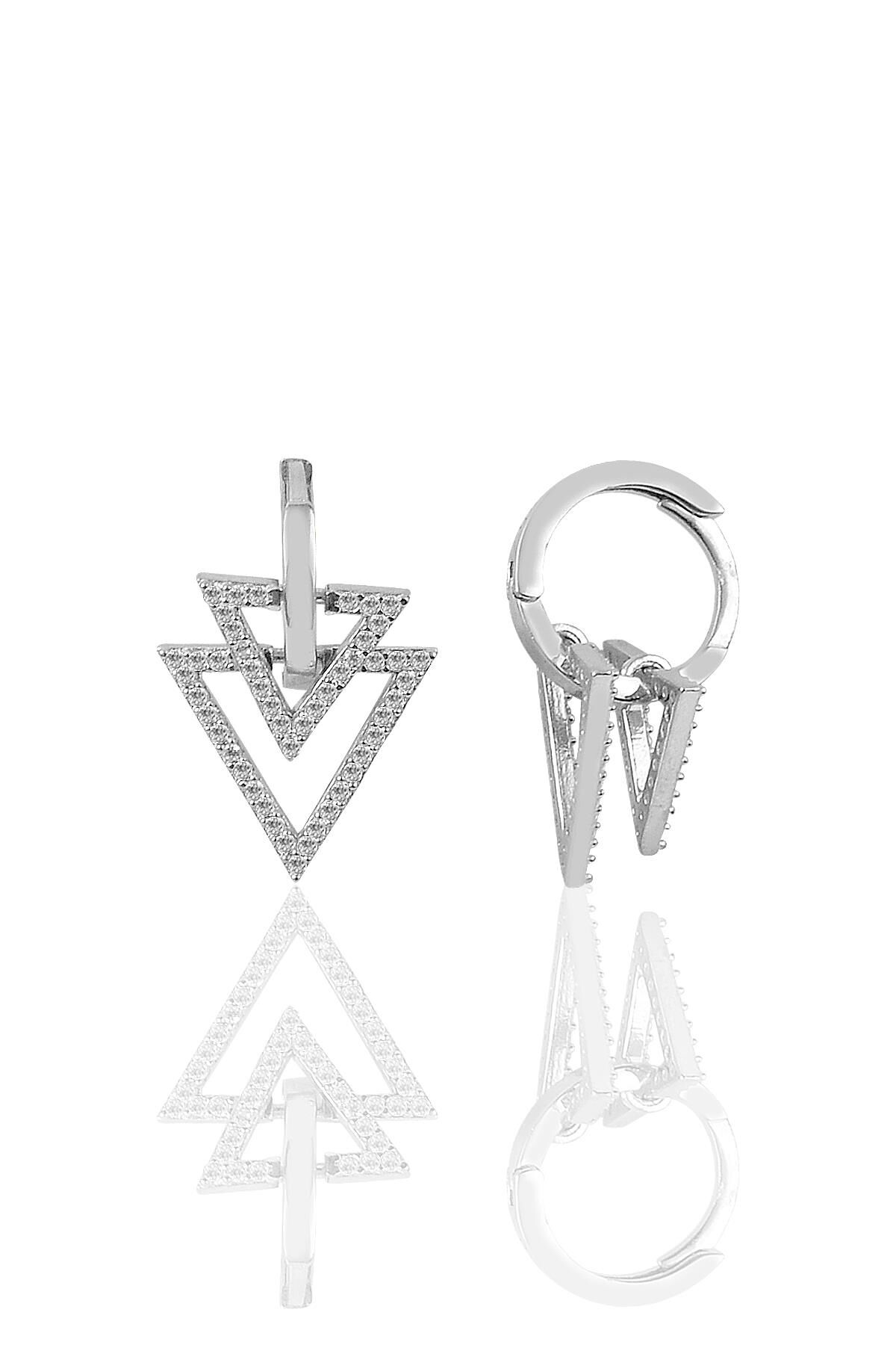 Gümüş zirkon taşlı İkili Üçgen  model  küpe SGTL9486