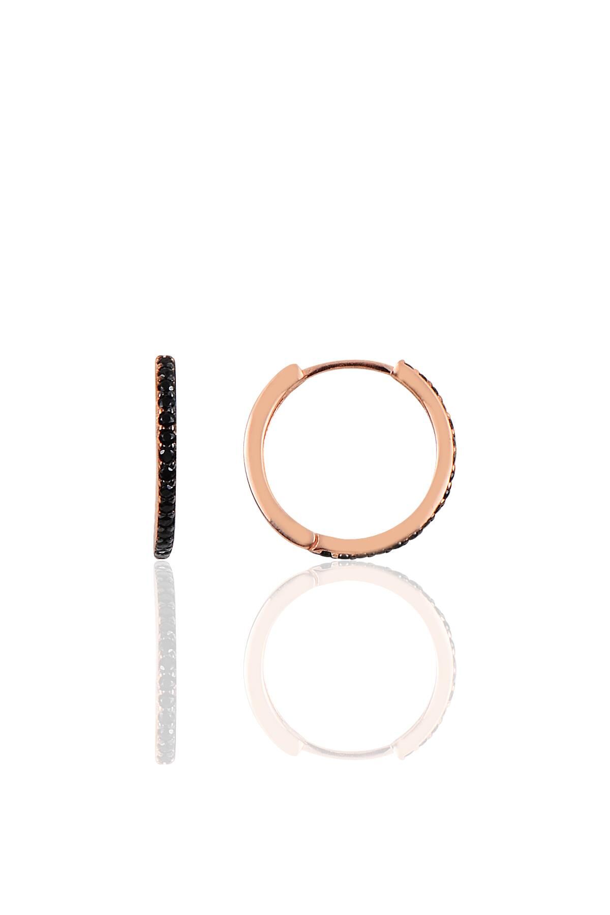 Gümüş 17 mm rose siyah taşlı tamtur halka küpe SGTL10141SYH