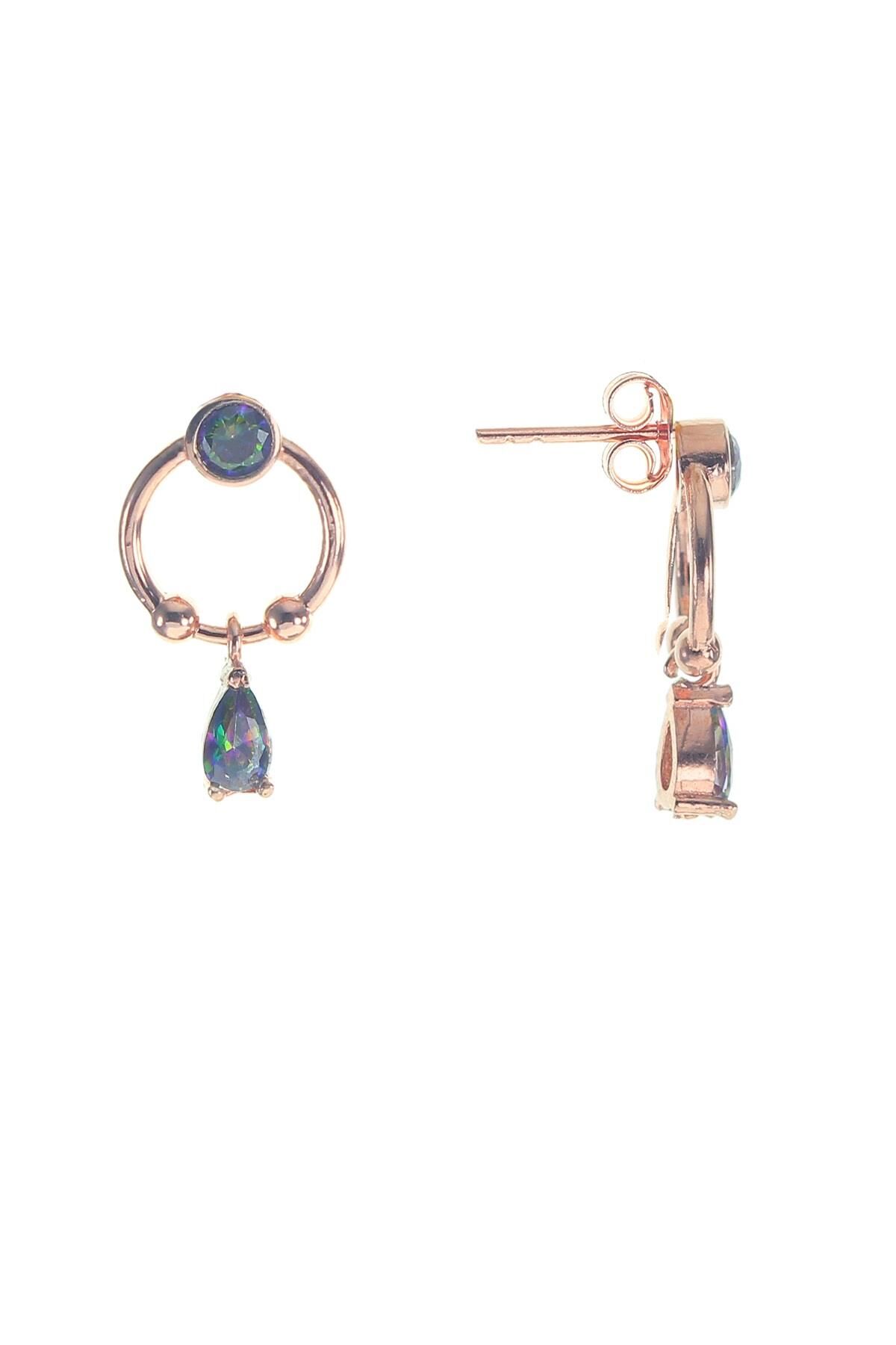 Gümüş mini mistik taşlı halkalı damla küpe SGTL8671