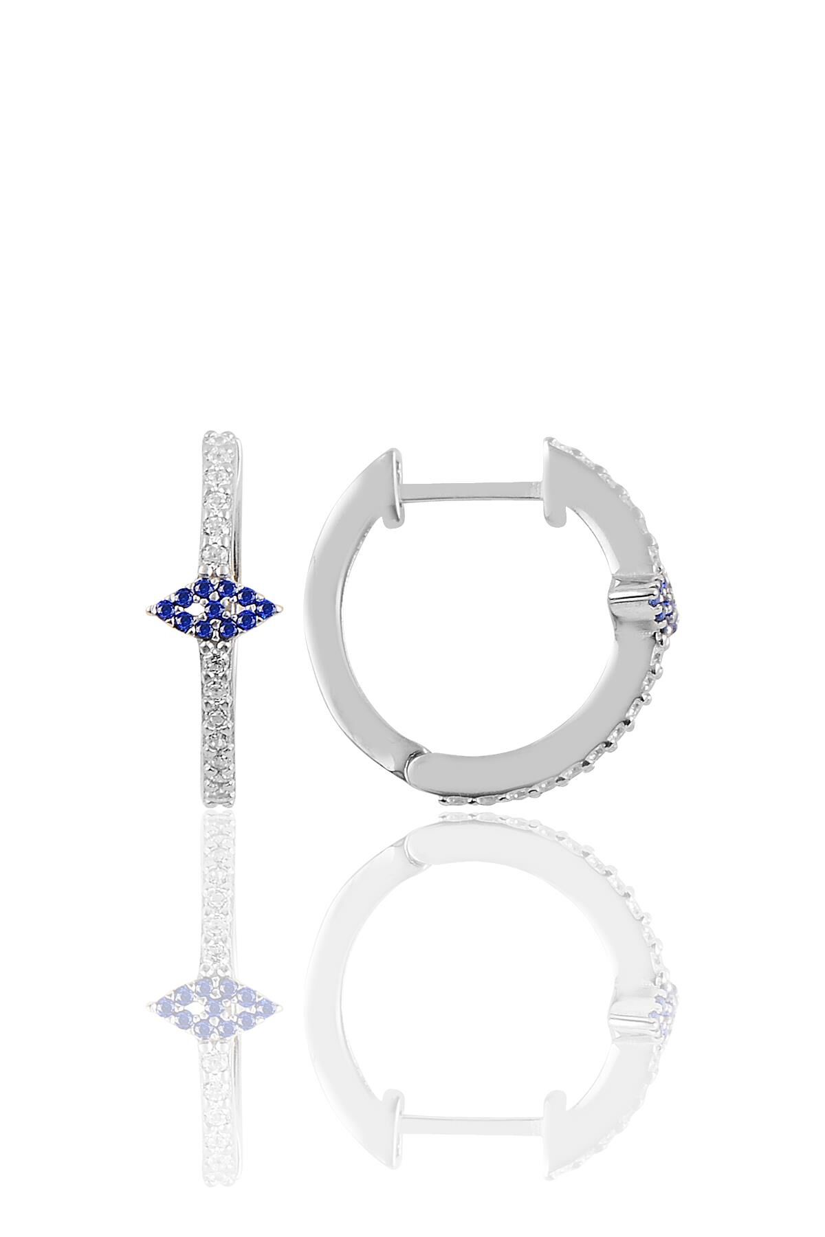 Gümüş rodyumlu safir taşlı eye gümüş halka küpe SGTL10709RODAJ