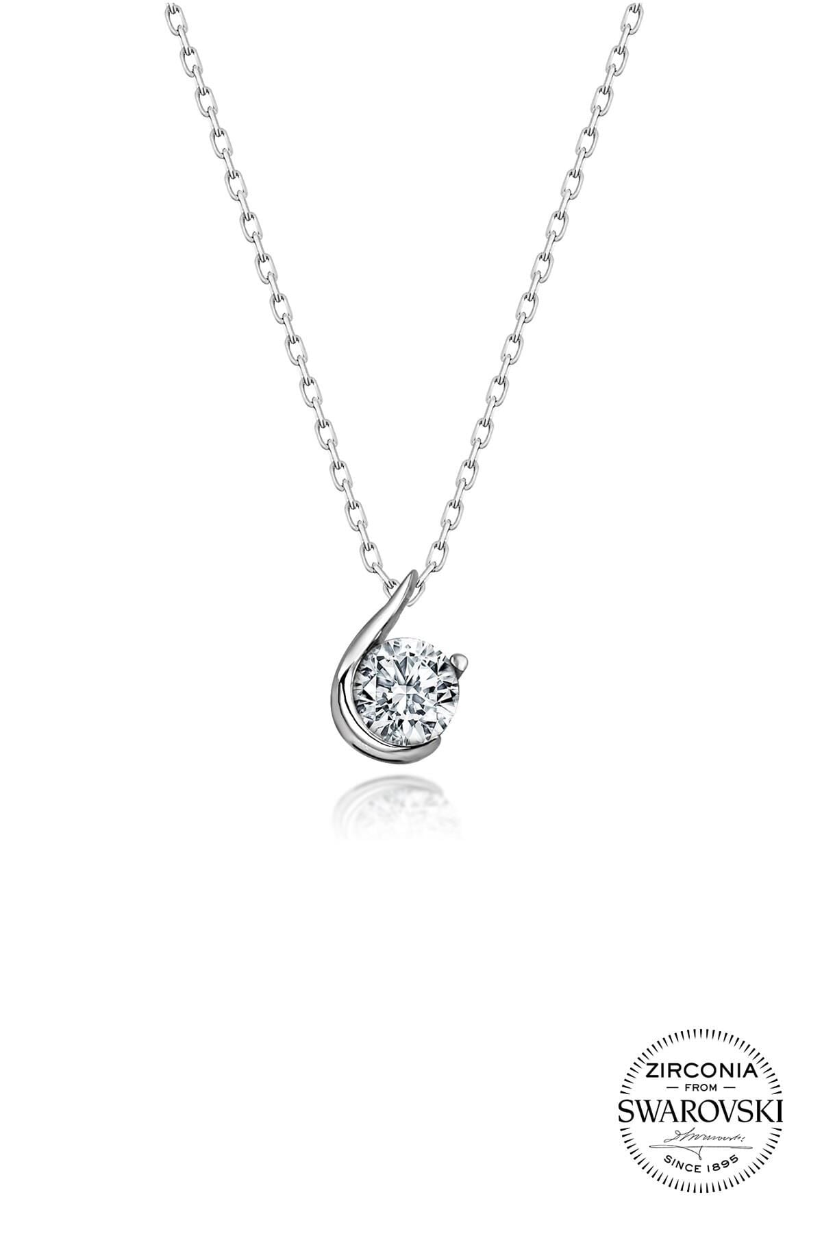 Gümüş Swarovski taşlı pırlanta modeli  kolye SGTL20538