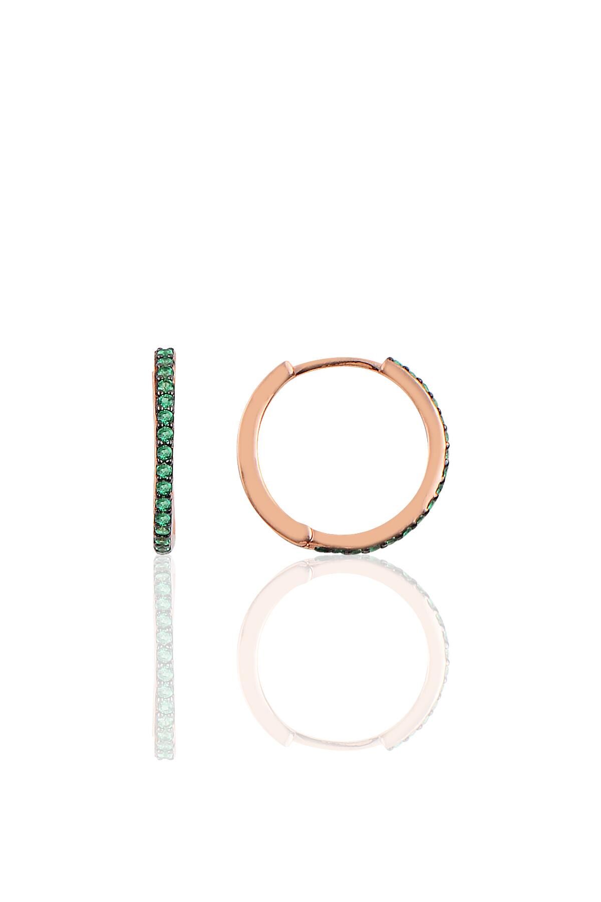 Gümüş 17 mm rose yeşil taşlı tamtur halka küpe SGTL10141YSL