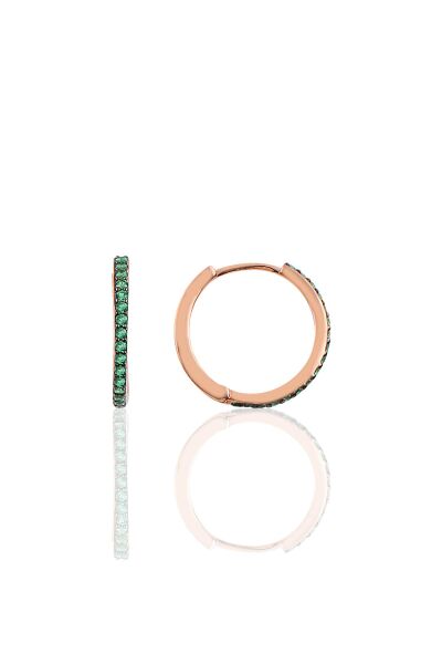 Gümüş 17 mm rose yeşil taşlı tamtur halka küpe SGTL10141YSL