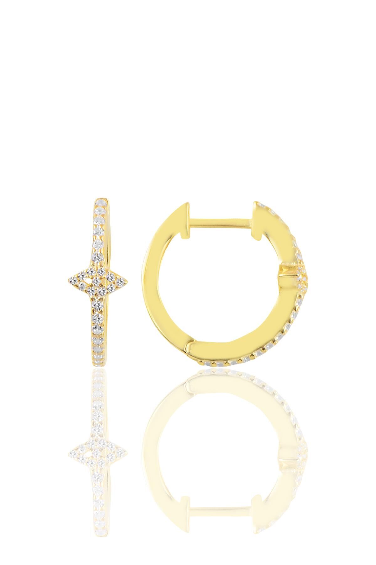 Gümüş altın yaldızlı zirkon taşlı eye gümüş halka küpe SGTL10710GOLD