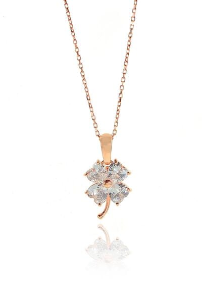 Gümüş rose zirkon taşlı yonca kolye SGTL9329