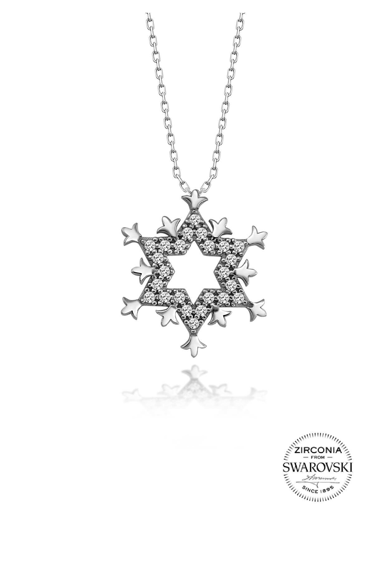 Gümüş Swarovski taşlı pırlanta modeli kartanesli kolye SGTL20539