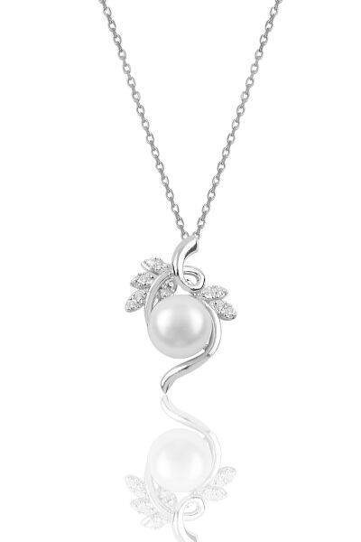 Gümüş inci taşlı  yaprak modeli kolye SGTL9997