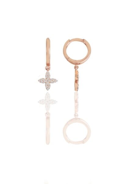 Gümüş rose zirkon taşlı dört yapraklı yonca küpe SGTL11540ROSE