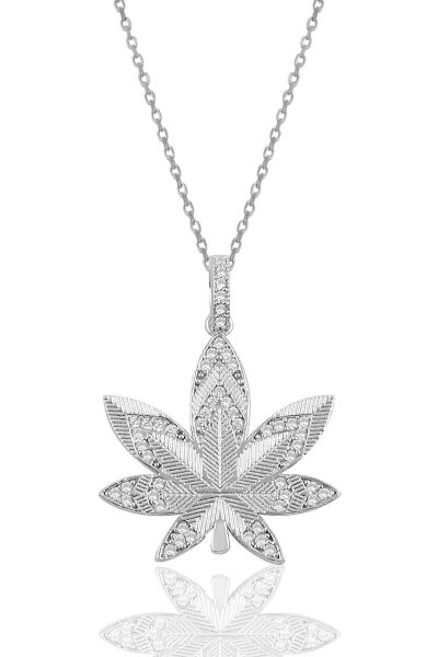Gümüş taşlı yaprak modeli kolye SGTL9998