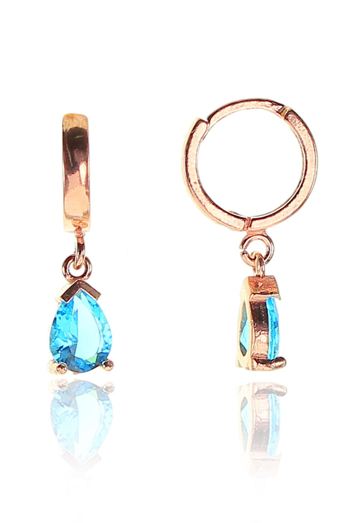 Gümüş rose halkalı damla taşlı küpe SGTL9334