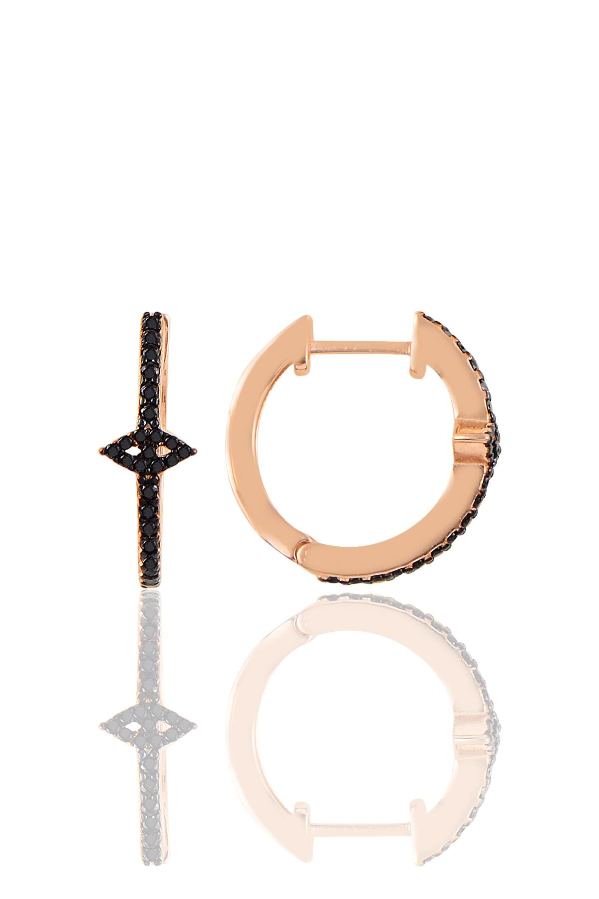 Gümüş rose siyah taşlı eye gümüş halka küpe SGTL10710SYH