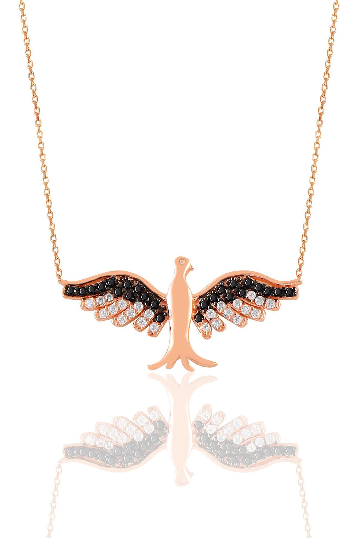 Gümüş rose oniks taşlı simurg anka kuşu kolye  SGTL11126ROSE