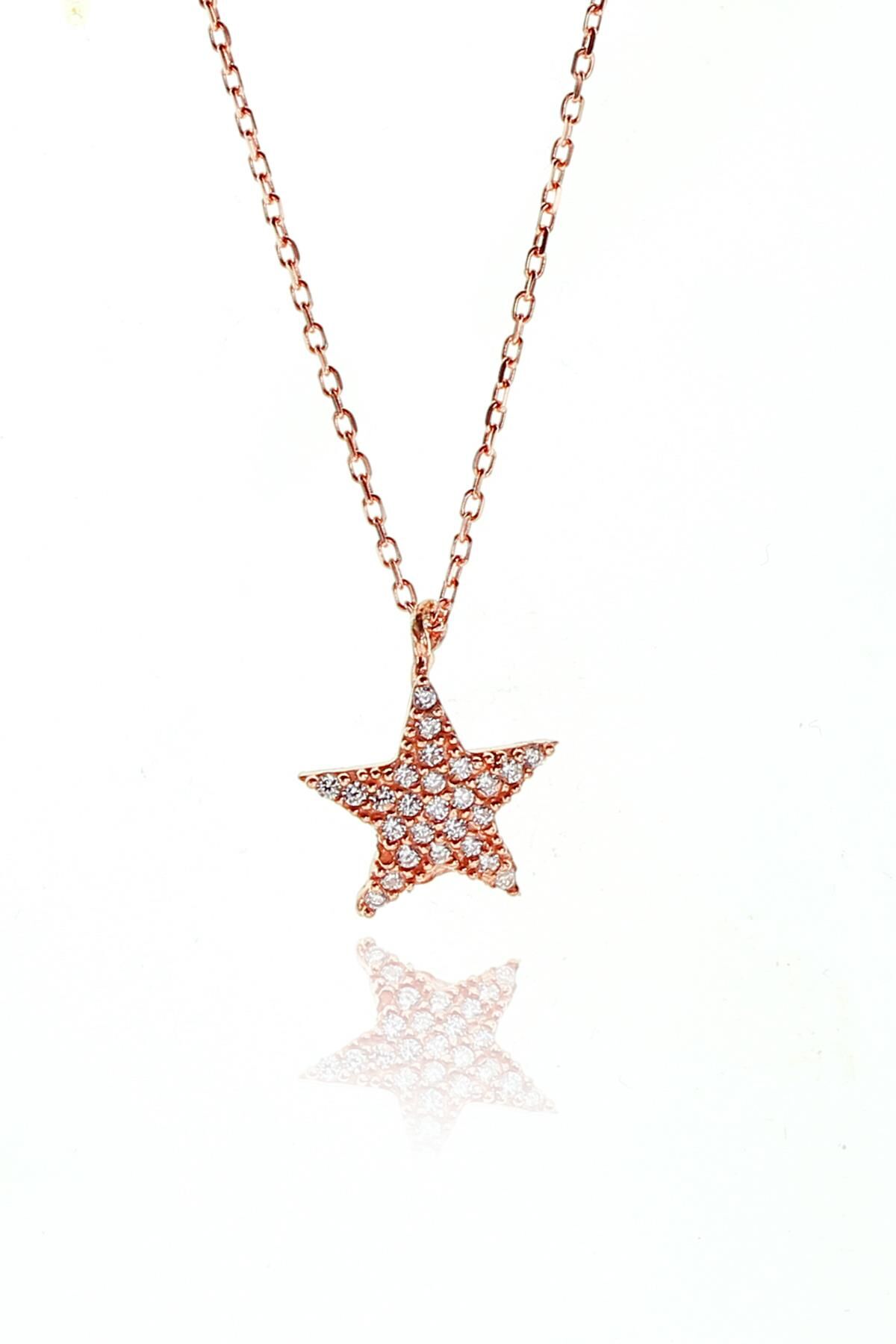 Gümüş rose zirkon taşlı yıldız kolye SGTL9328
