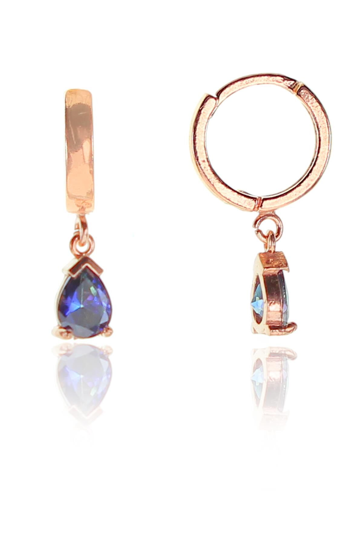 Gümüş rose halkalı damla taşlı küpe SGTL9338