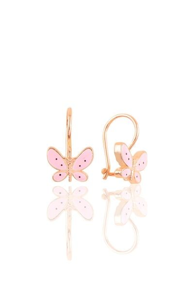 Gümüş rose mineli çengelli gümüş kelebek küpe SGTL10712ROSE