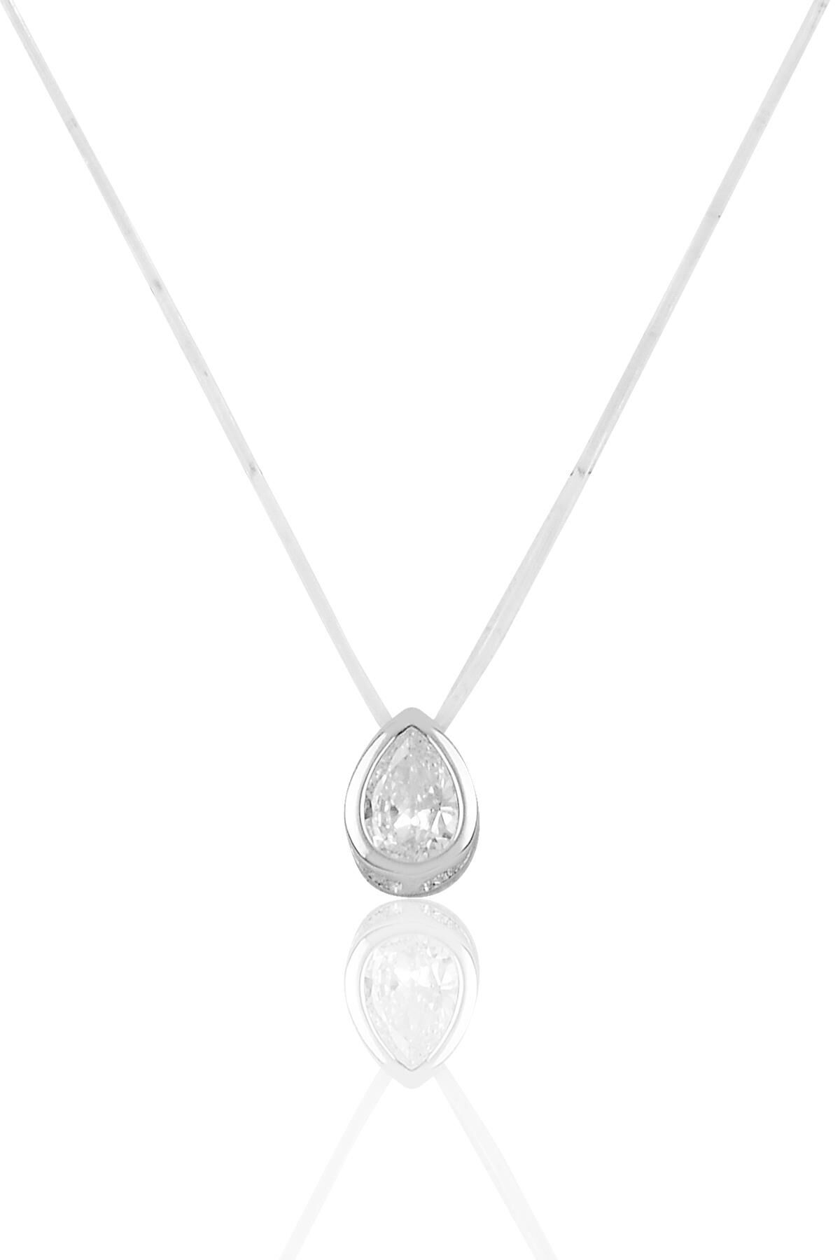 Gümüş hayalet (misinalı) pırlanta modeli damla kolye SGTL10002