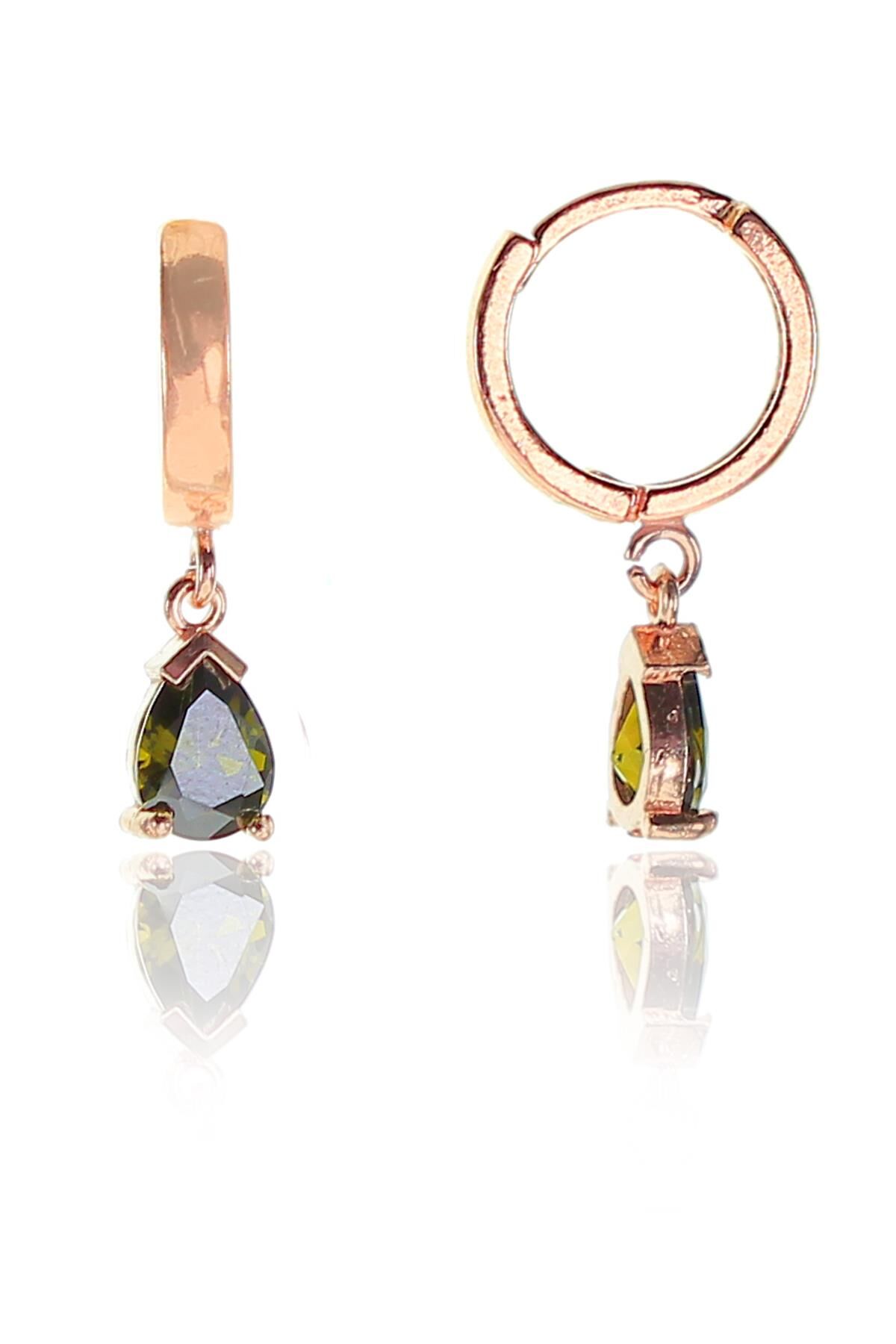 Gümüş rose halkalı damla taşlı küpe SGTL9340