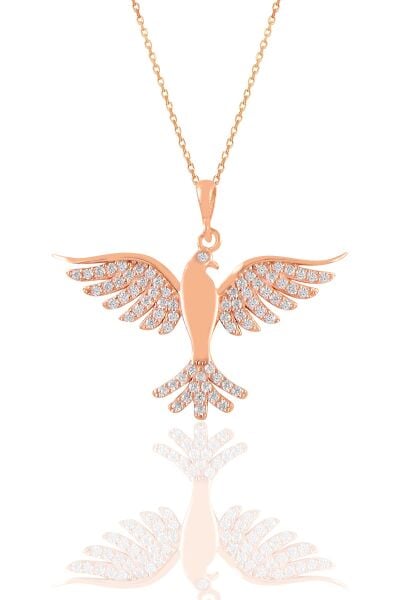 Gümüş rose zirkon taşlı simurg anka kuşu kolye SGTL11124ROSE